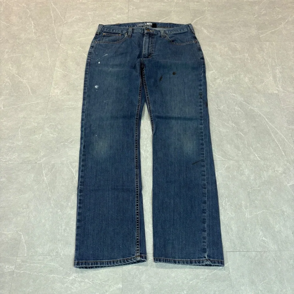 Carhartt Relaxed Fit Mens Jeans 34x32 Medium Wash Blue Denim Workwear Distressed